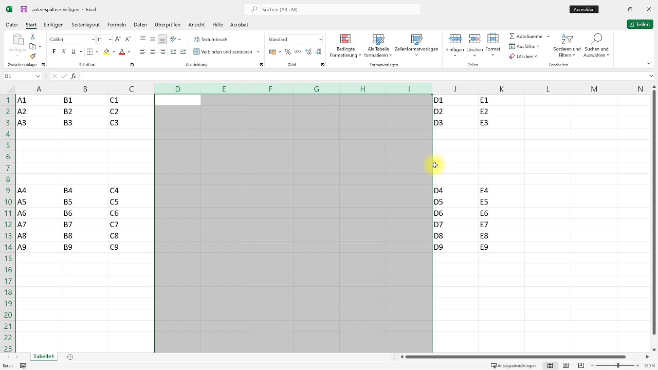 Neue Zeilen und Spalten einfügen – Excel-Tutorial